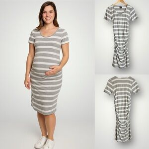 NOM Maternity Striped Dress Striped Womens Size Medium Short Sleeve Soft Knit